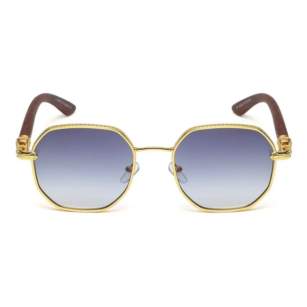 Mens Round Sunglasses Gold Frame Black Gradient Lens Fashion Eyewear Retro Gafas